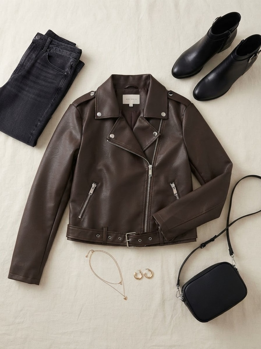 Classic Brown Moto Jacket - Women